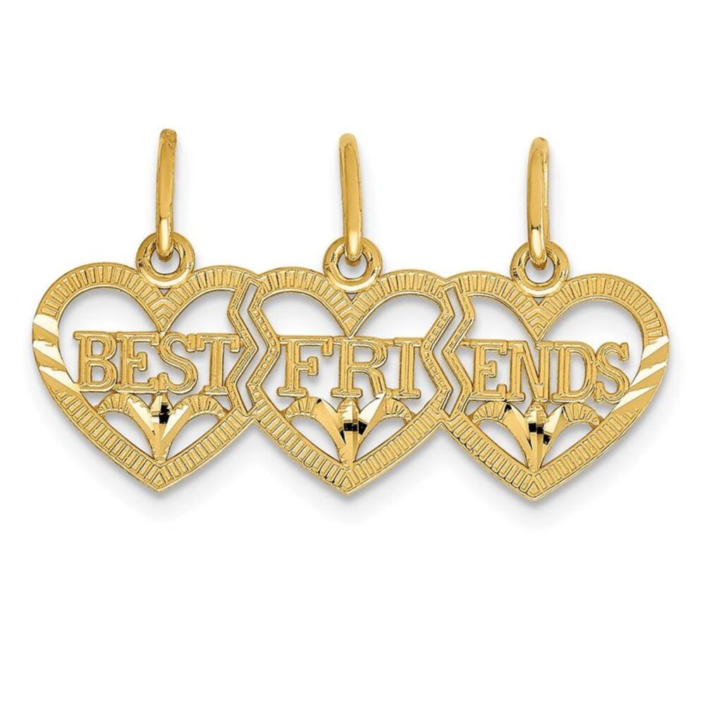 14k Yellow Gold Triple Hearts Best Friends 3 Charm or Pendants, 26mm